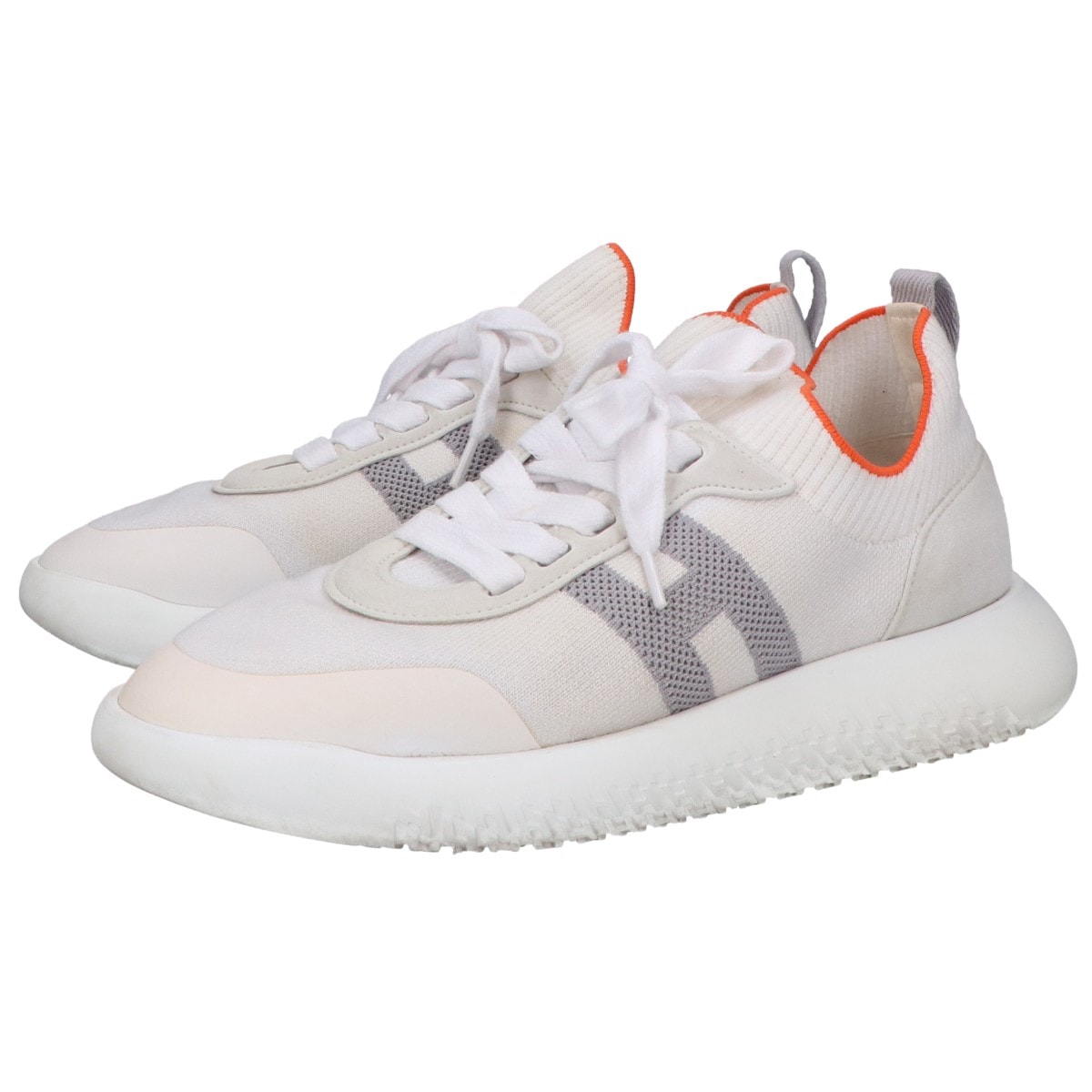 エルメス クルー ニット×シェーブルヴェロア Hロゴ ローカットスニーカー 37