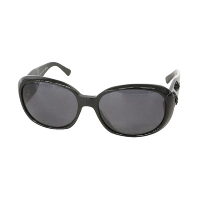 【6id4810】シャネル サングラス カメリア 5113 プラスチック ブラック シルバー金具【中古】レディース