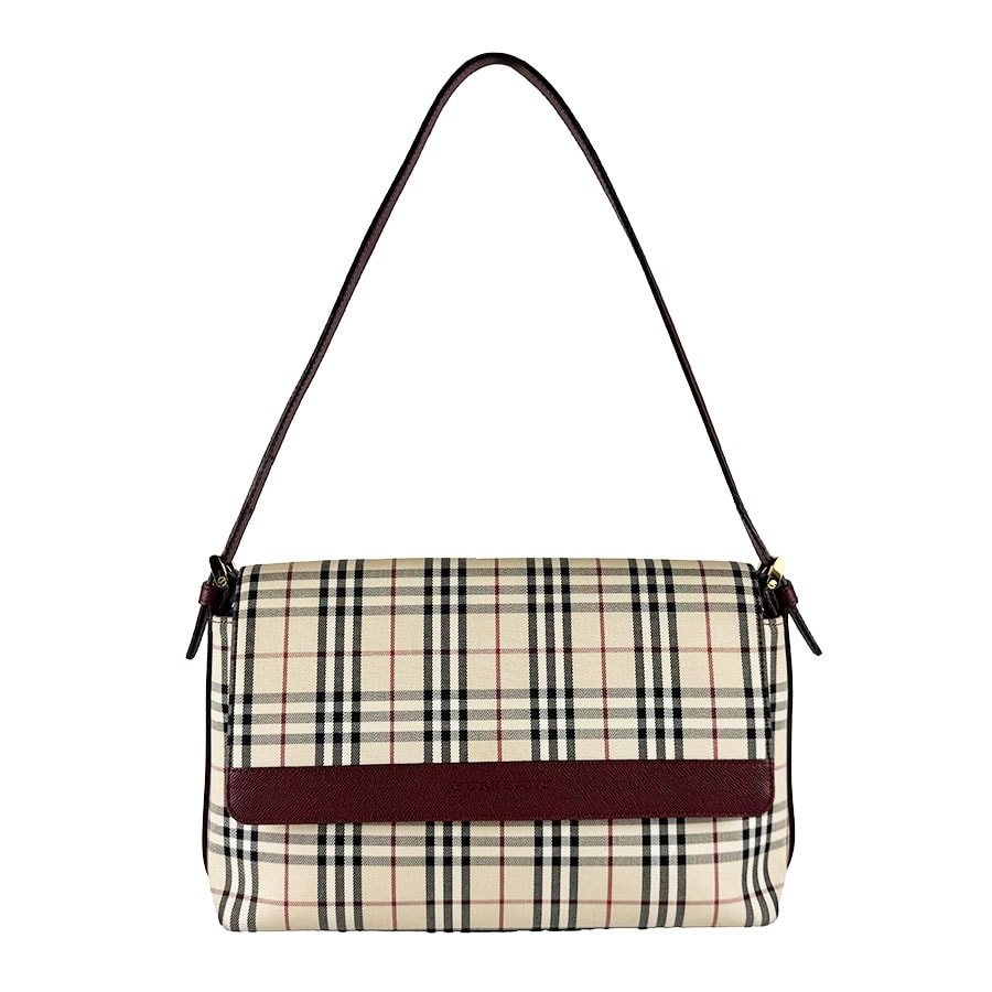 バーバリー BURBERRY ショルダーバッグ ナイロンキャンバス/レザー ベージュ/ボルドー レディース【中古】 z10773