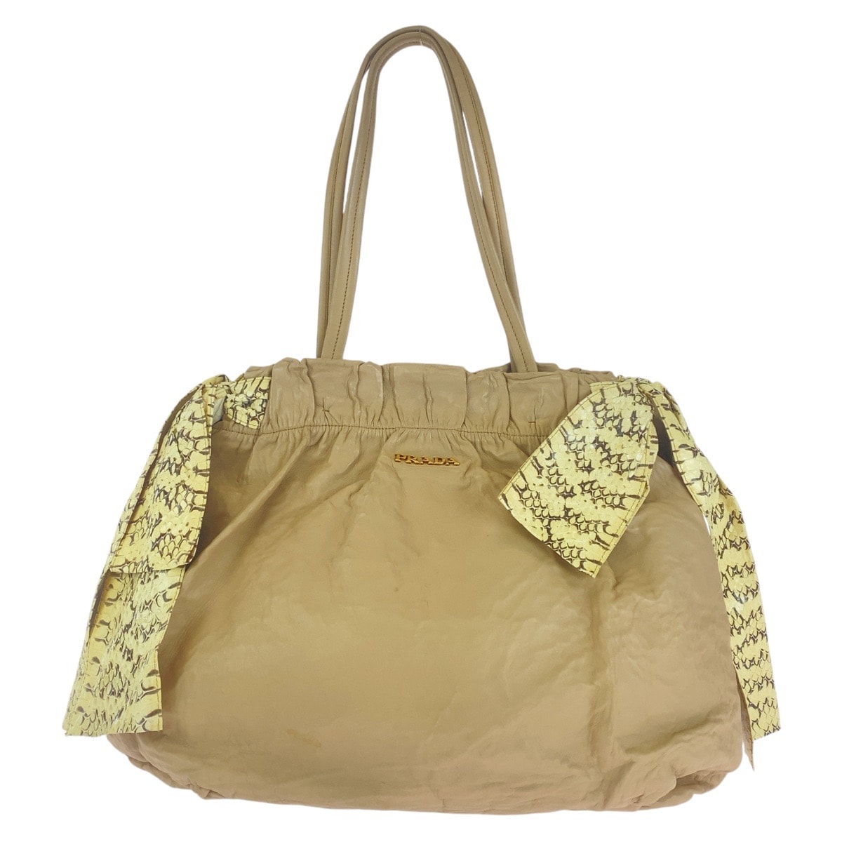 PRADA プラダ リボン ピンクベージュ ゴールド金具 レザー パイソン/ トートバッグ ショルダーバッグ 503711 【中古】