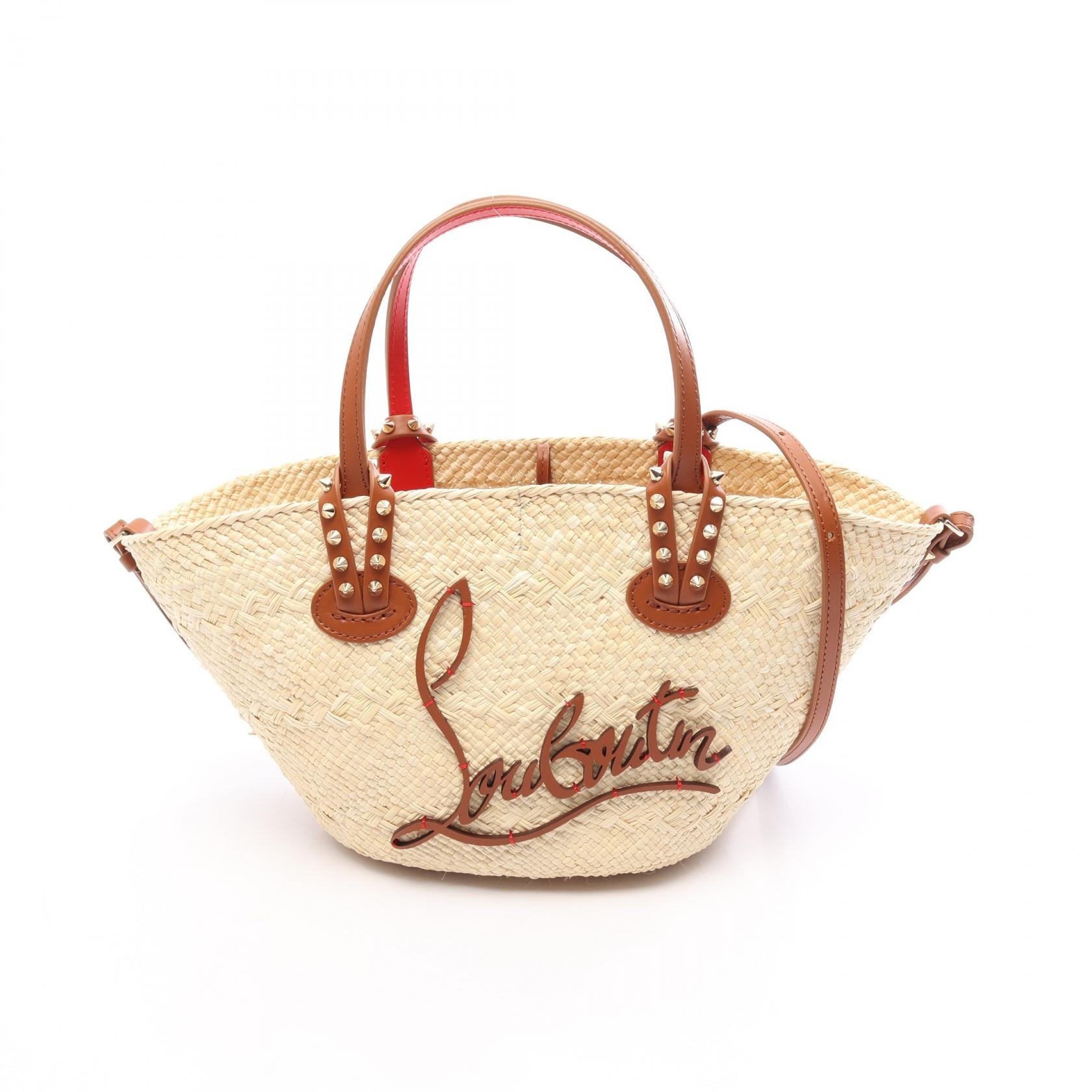クリスチャンルブタン Christian Louboutin CABATA MINI カバタ ミニ スパイクスタッズ 2WAY ハンドバッグ バッグ レザー ラフィア レディース ベージュ系 / ブラウン系 12553086370 【新品】