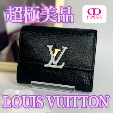 超極美品 LOUIS VUITTON ポルトフォイユ カプシーヌ XS 三つ折り財布 ブラック メンズ レディース