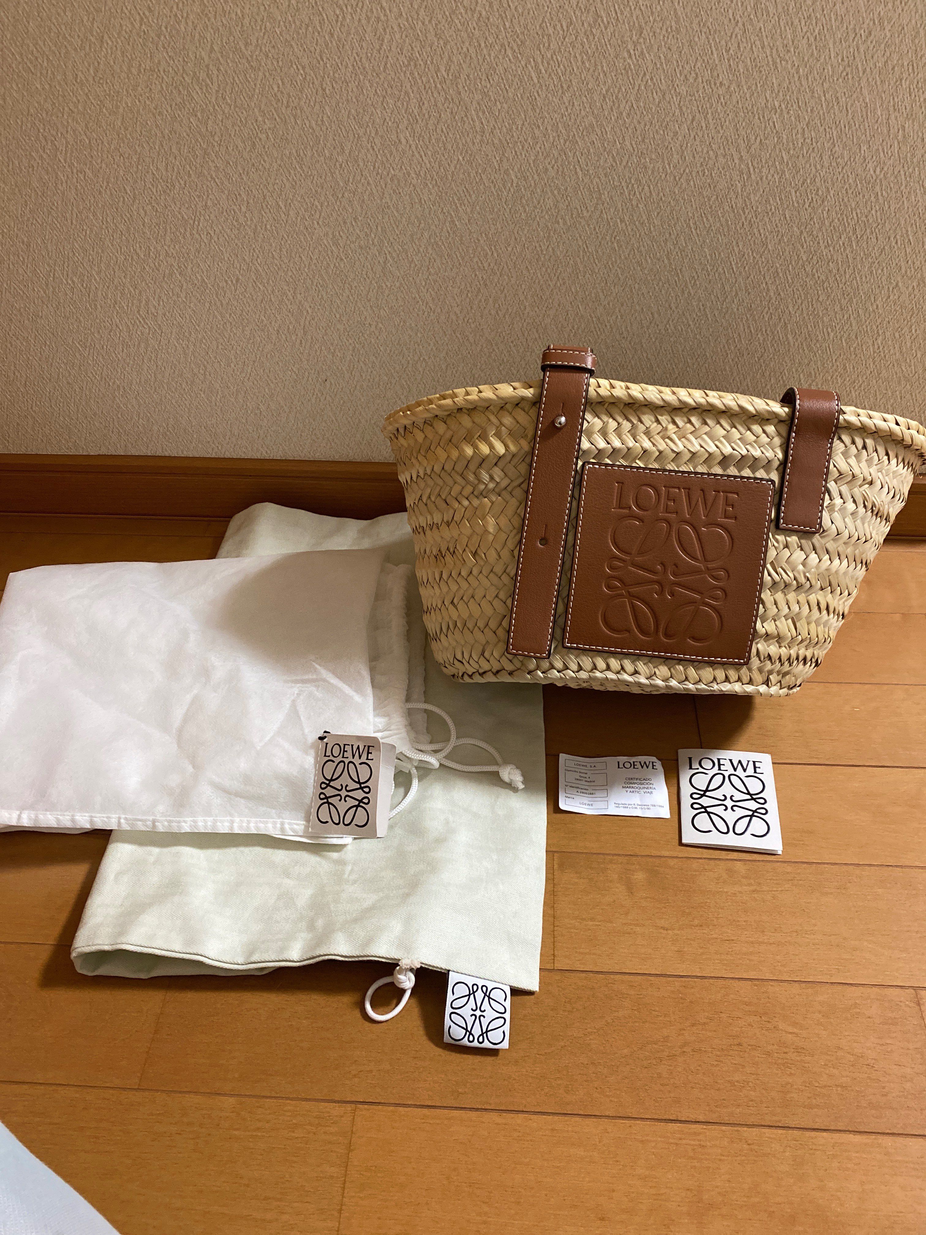 LOEWE Small Basket Bag In Palm Leaf and Calfskin "Natural/Tan"