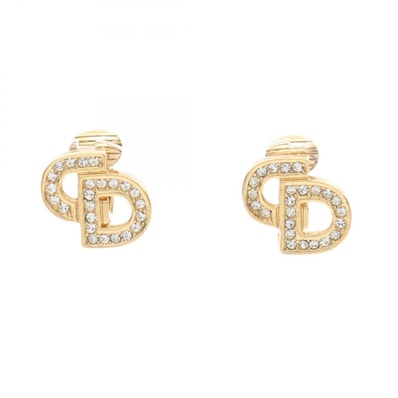 ディオール Dior CDロゴ イヤリング ジュエリー GP(ゴールドメッキ) ラインストーン レディース ゴールド系 / クリア系 【中古】