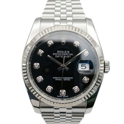 ROLEX ロレックス デイトジャスト 10P ダイヤ ランダム番 腕時計 116234G K18ホワイトゴールド ステンレススチール ホワイトゴールド シルバー ブラック 自動巻き メンズ【中古】