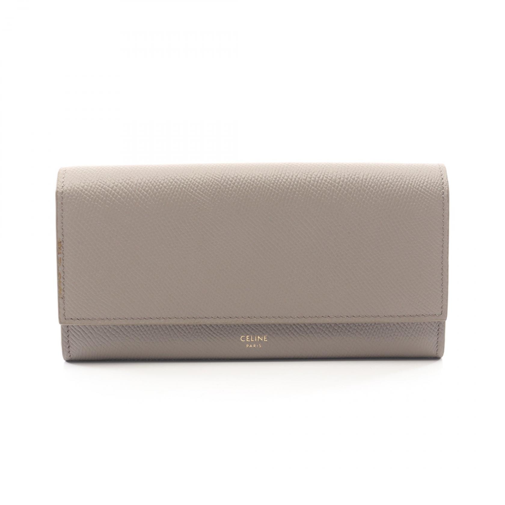セリーヌ CELINE ラージフラップウォレット 二つ折り長財布 財布 レザー レディース ベージュ系 10B563BEL 【中古】