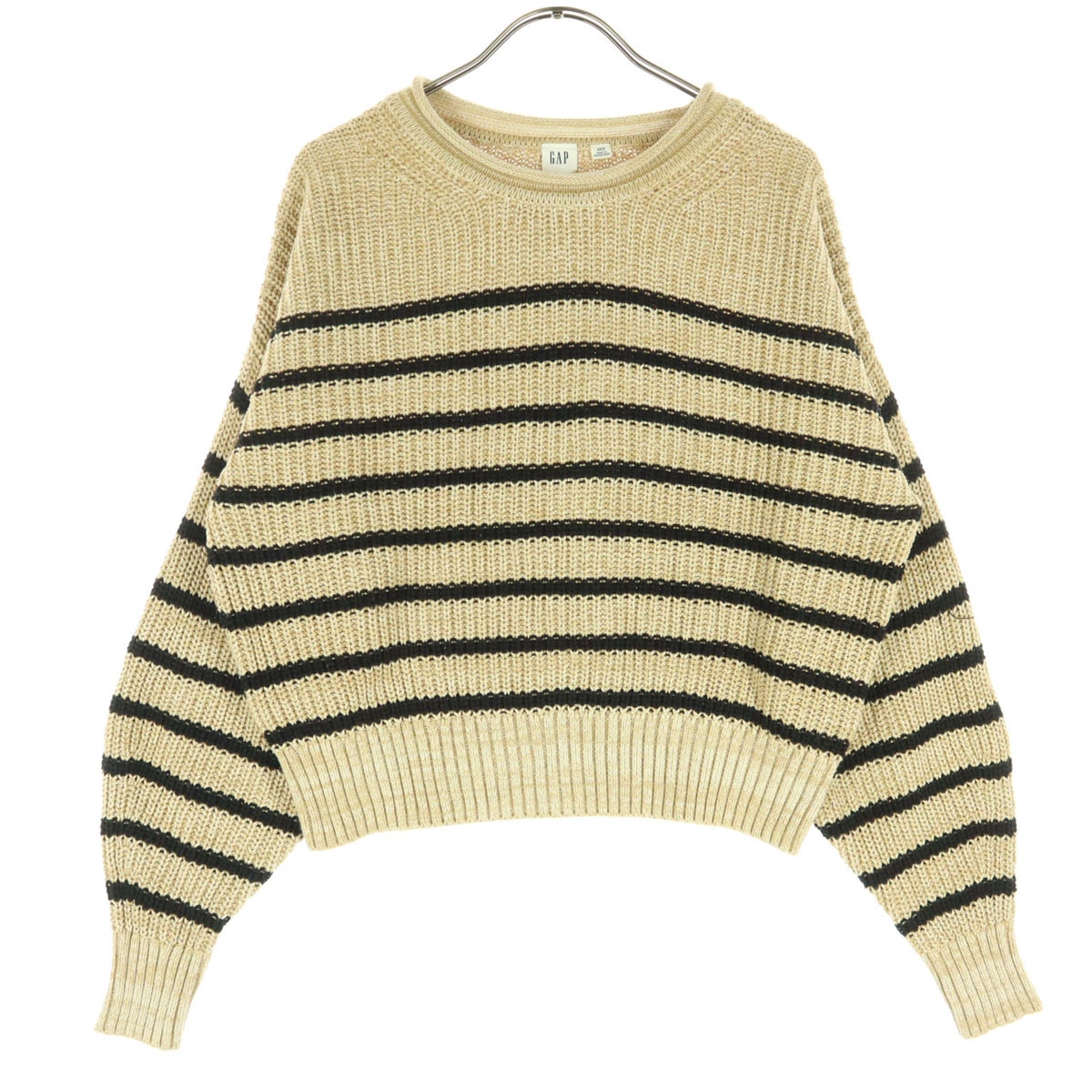 美品 GAP ギャップ ボーダー 長袖 ショート丈 セーター XXS ベージュ