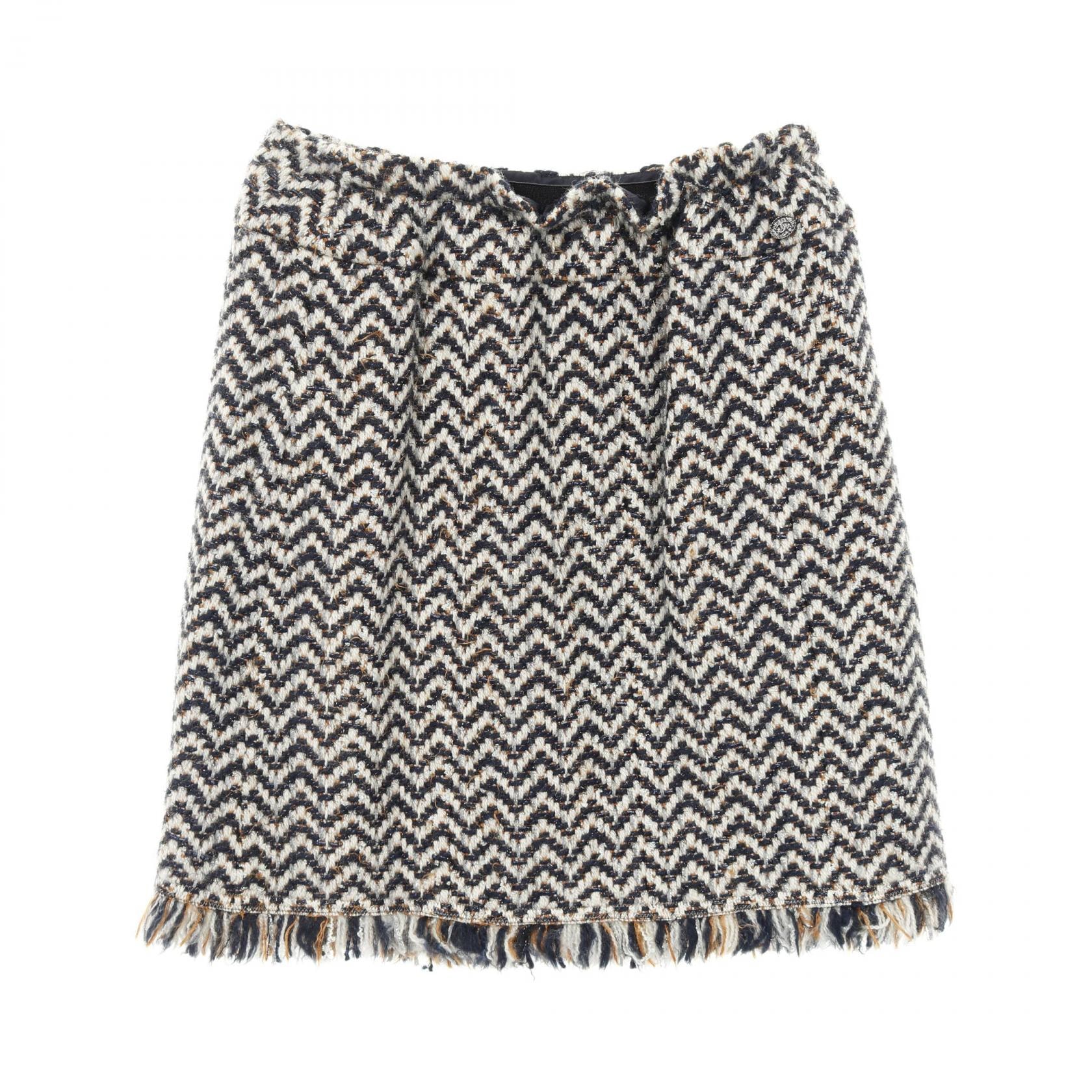 シャネル CHANEL ココマーク スカート 衣料品 ボトムス ウール ナイロン レディース ネイビー系 / ホワイト系 / ブラウン系 P62387V47803 【中古】