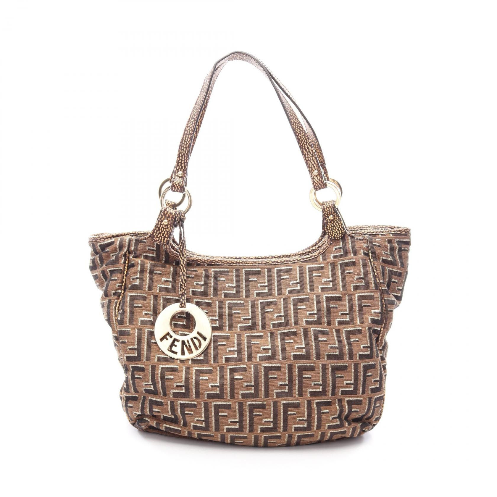 フェンディ FENDI ズッカ トートバッグ バッグ キャンバス レザー レディース ブラウン系 【中古】