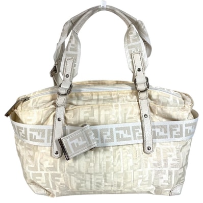 フェンディ FENDI ズッカ FF ロゴ ベルト カバン トートバッグ ショルダーバッグ ハンドバッグ ナイロンキャンバス/レザー ホワイト