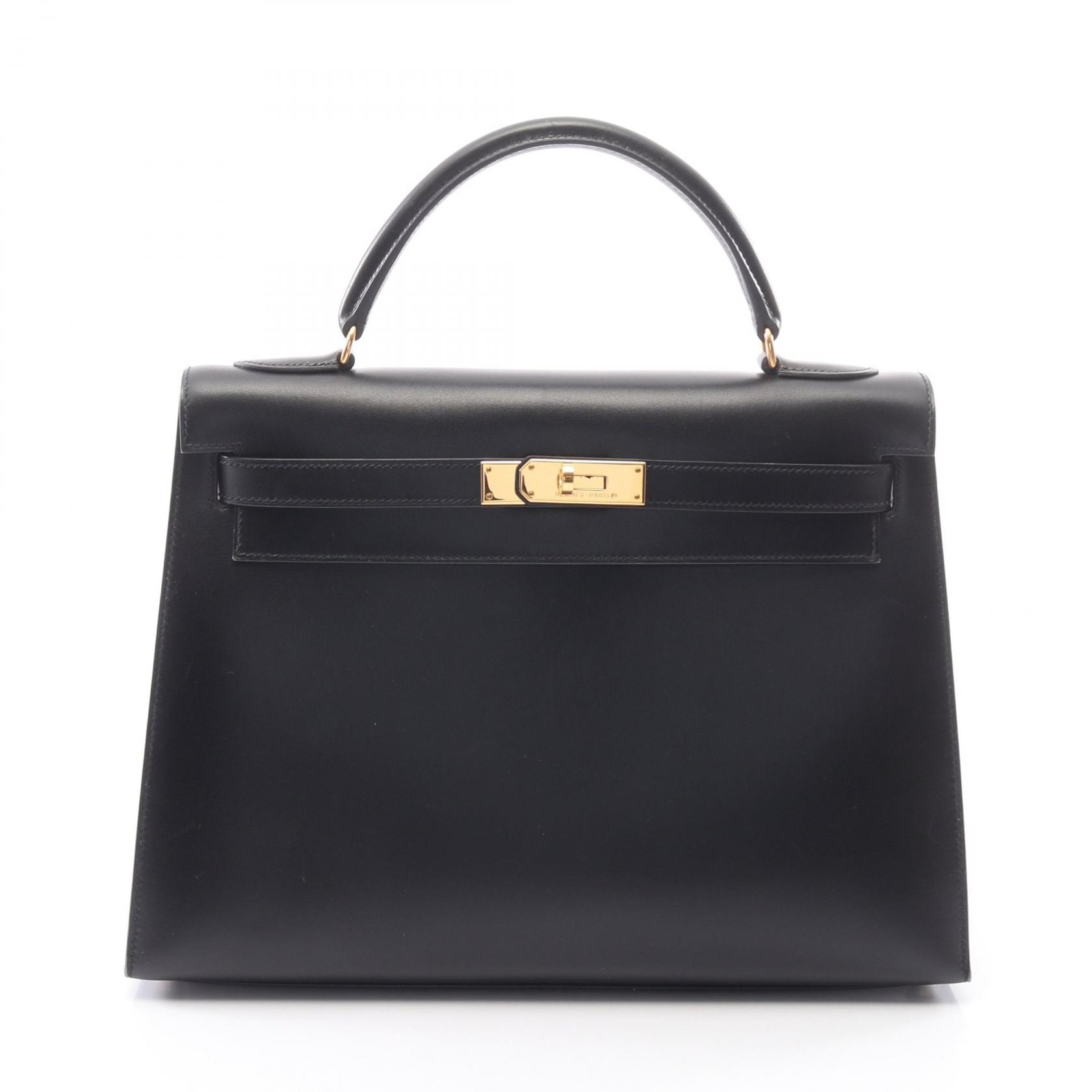 エルメス HERMES ケリー32 外縫い 2WAY ハンドバッグ バッグ カーフ(牛革) ボックスカーフ ○A刻印(1971年製造) レディース ブラック系 【中古】