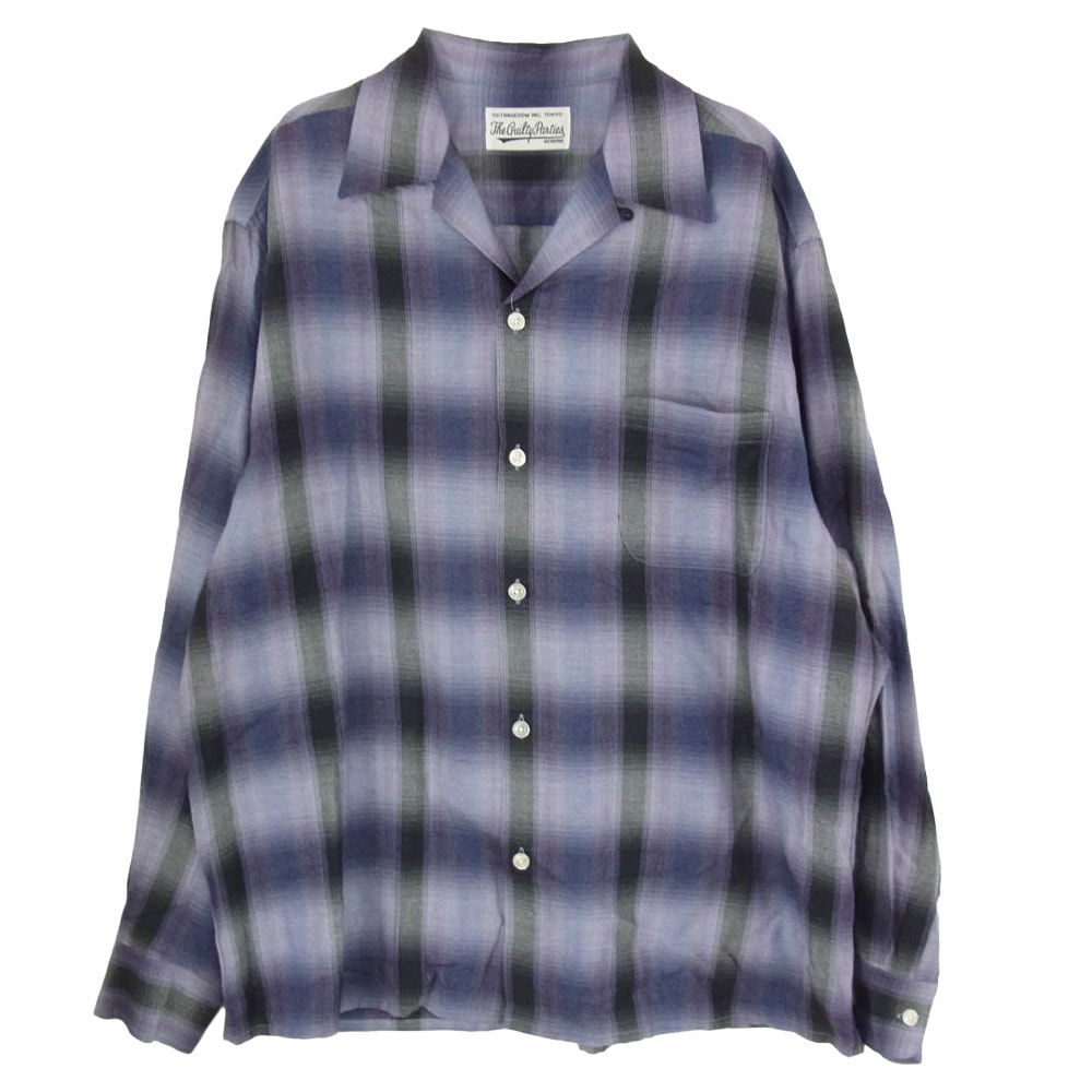 WACKO MARIA ワコマリア 長袖シャツ OMBRE CHECK OPEN COLLAR SHIRT L/S オンブレチェック 長袖 シャツ パープル パープル系 XL【中古】