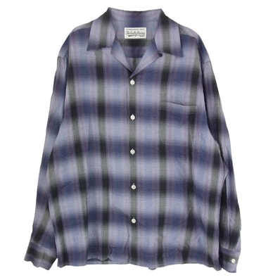 WACKO MARIA ワコマリア 長袖シャツ OMBRE CHECK OPEN COLLAR SHIRT L/S オンブレチェック 長袖 シャツ パープル パープル系 XL【中古】