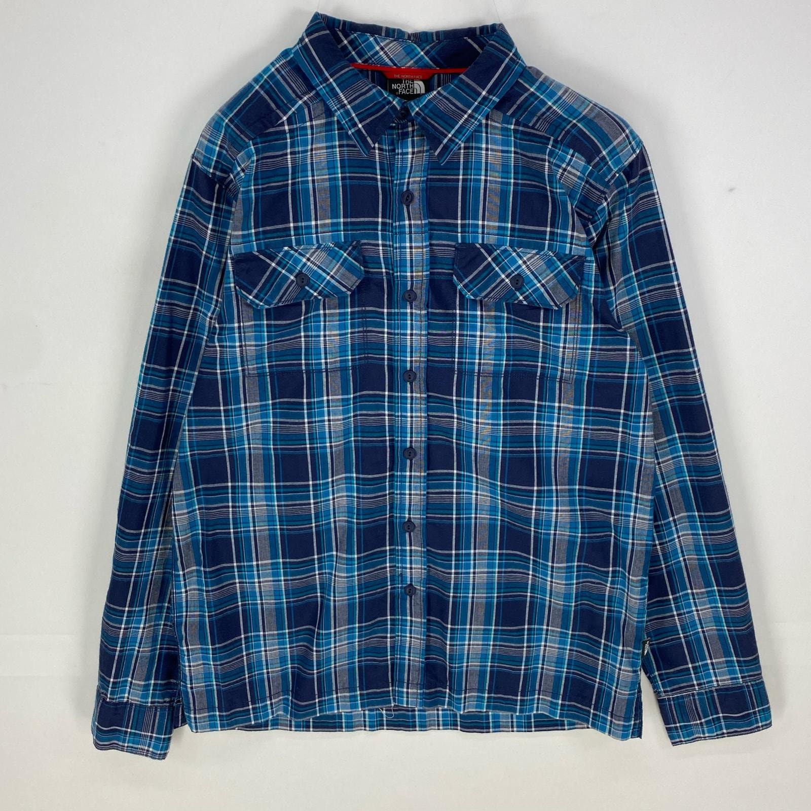 古着 ザ・ノースフェイス THE NORTH FACE 長袖シャツ 胸ポケット アウトドア ロングスリーブ S  ブルー系 チェック メンズ