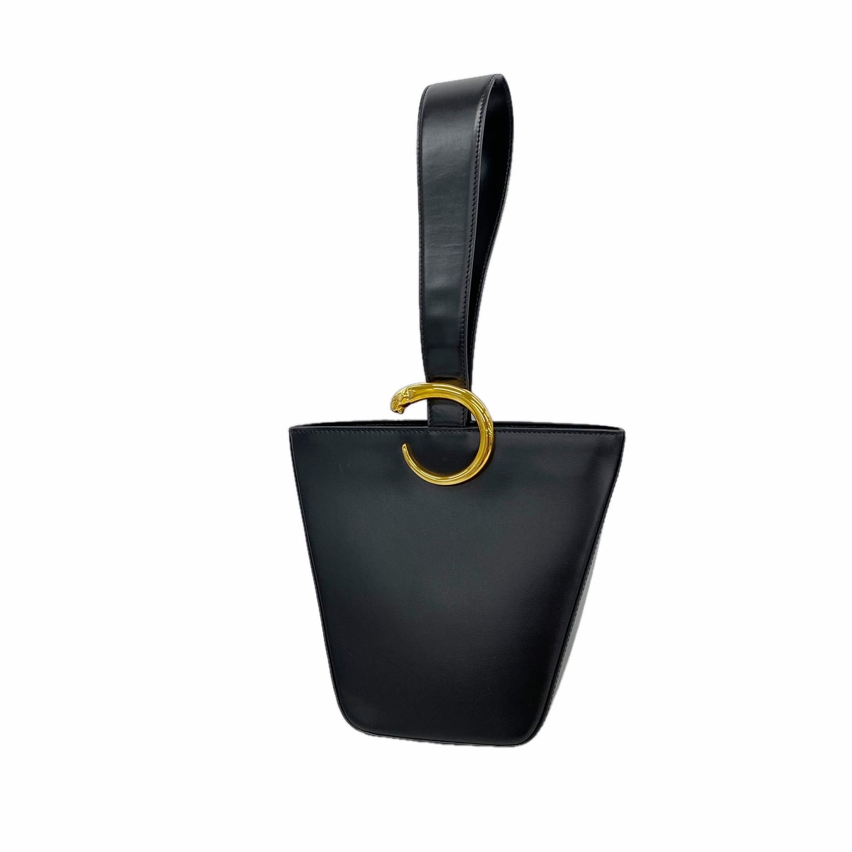 【6id5710】カルティエ ハンドバッグ パンテール レザー ブラック ゴールド金具【中古】レディース