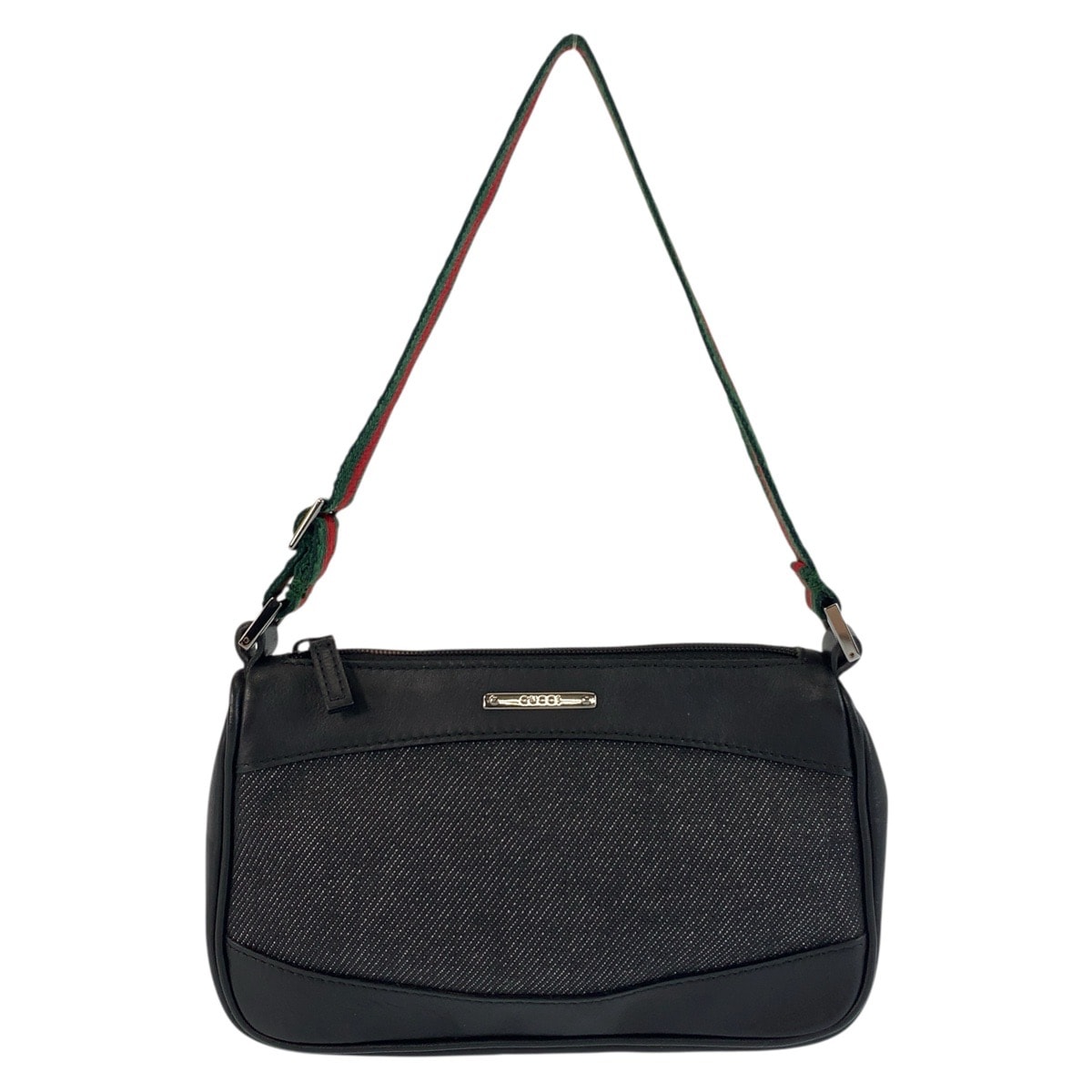 美品 GUCCI グッチ シェリーライン ブラック 黒 シルバー金具 キャンバス レザー/ ハンドバッグ アクセサリーポーチ 504617 【中古】