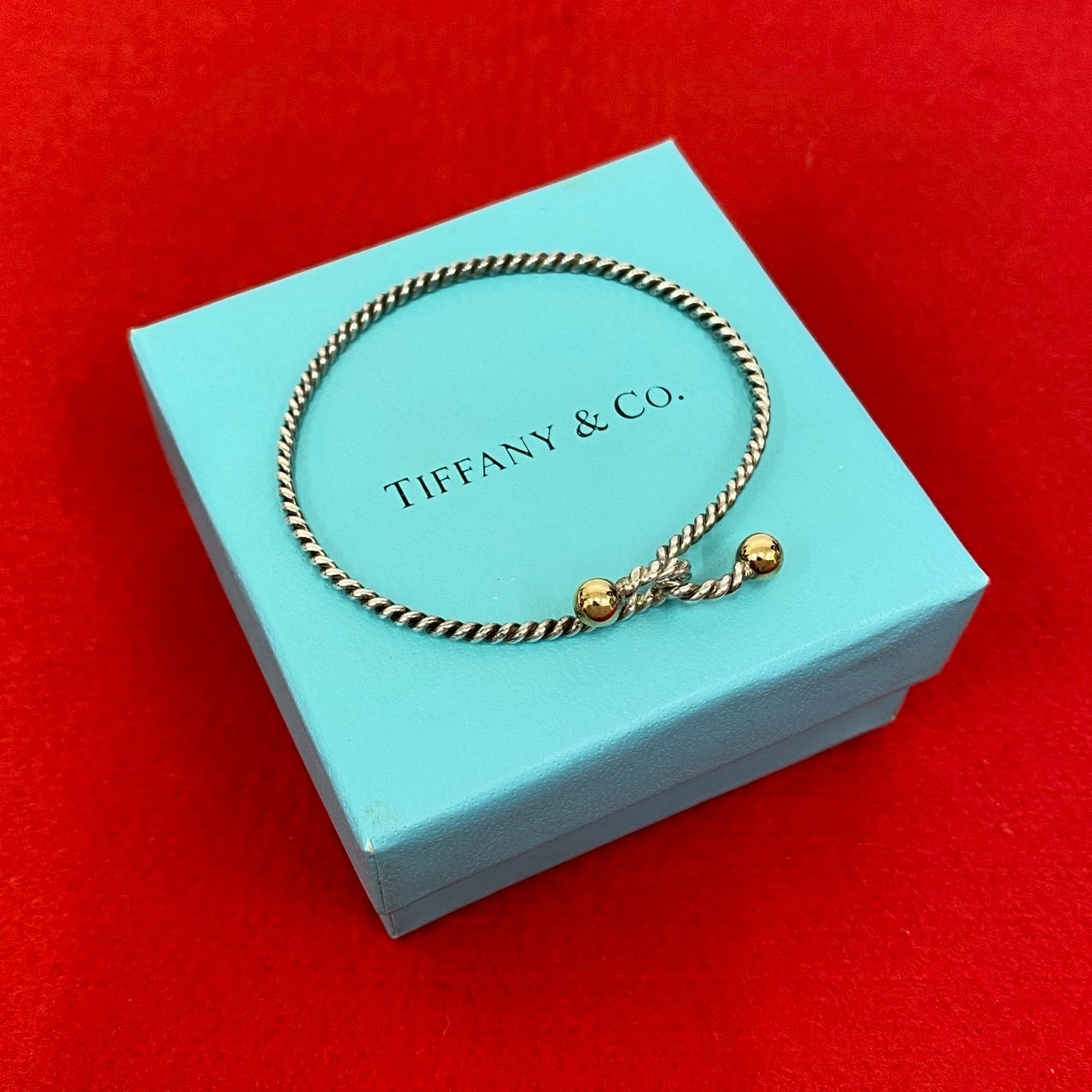 TIFFANY&Co. ティファニー フック アンド アイ ダブル ツイスト ワイヤー シルバー925 K18ゴールド バングル シルバー
 39705