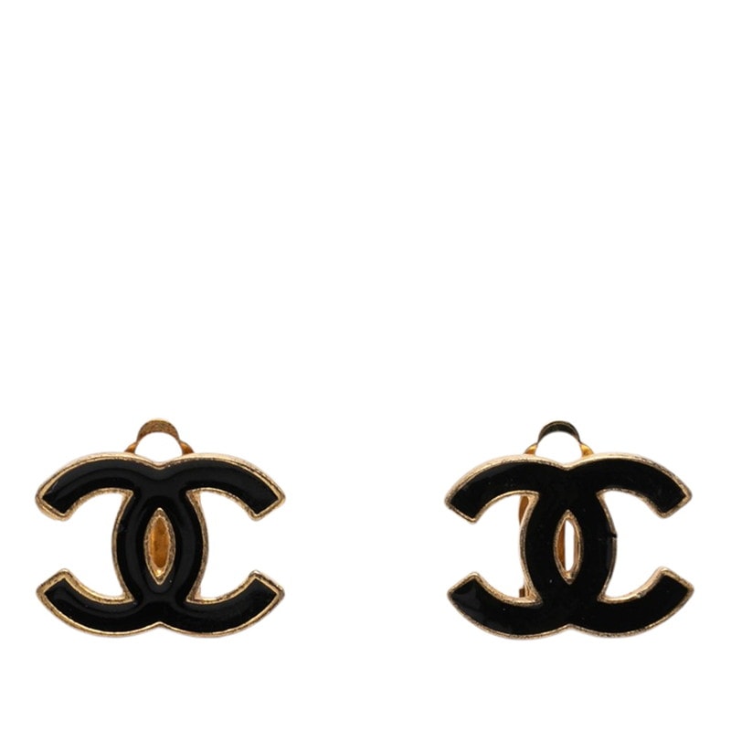 샤넬 코코 마크 귀걸이 02A 각인 골드 블랙 도금 여성 CHANEL [중고]