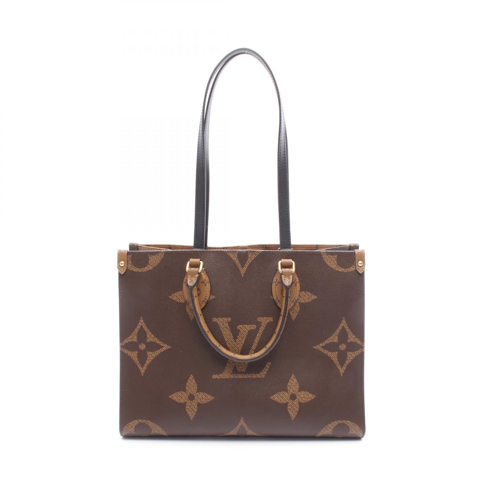 ルイ・ヴィトン LOUIS VUITTON オンザゴーMM トートバッグ バッグ PVCコーティングキャンバス レザー モノグラム・ジャイアント ベージュ レディース ブラウン系 / ベージュ系 M45321 【中古】