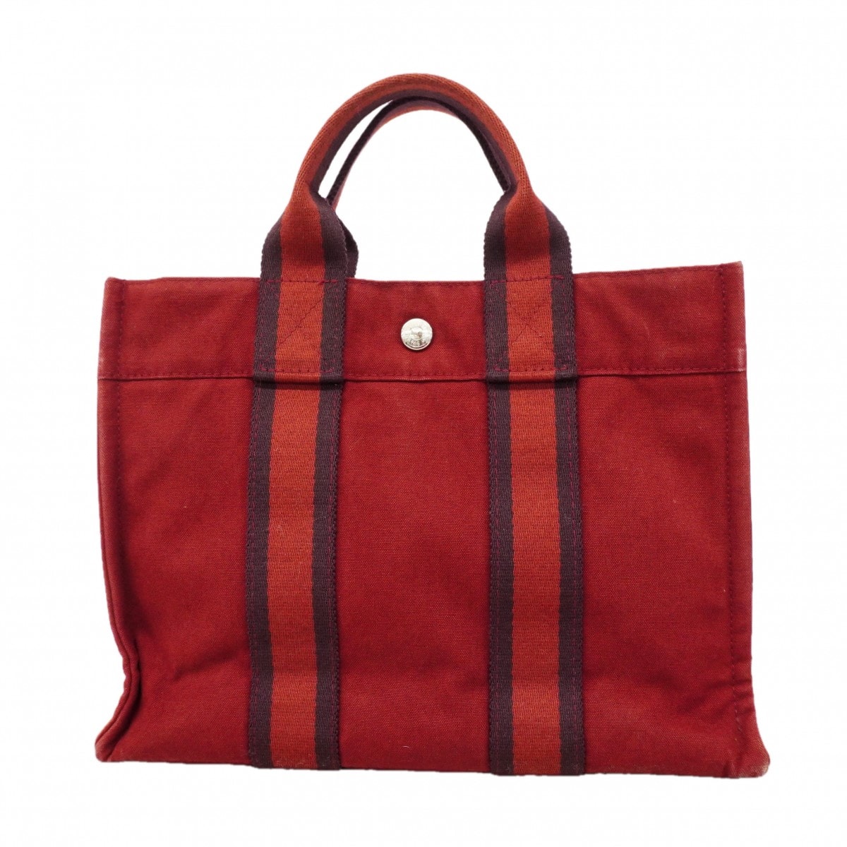 【6dd5372-k】エルメス トートバッグ フールトゥPM キャンバス レッド シルバー金具【中古】メンズ レディース ユニセックス