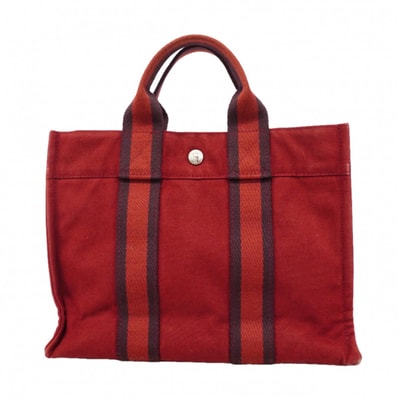 【6dd5372-k】エルメス トートバッグ フールトゥPM キャンバス レッド シルバー金具【中古】メンズ レディース ユニセックス