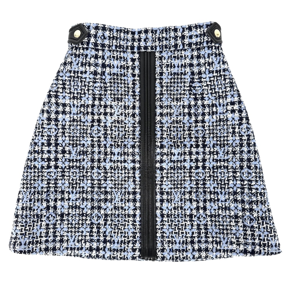 LOUIS VUITTON ルイヴィトン スカート ツイード アパレル 服 34 ネイビー 紺 ブルー 青 ゴールド金具 ウール レディース 秋 冬【中古品】