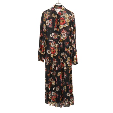 ZARA WOMAN ザラウーマン 花柄 長袖 シャツワンピース M ブラック