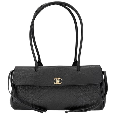 CHANEL シャネル トートバッグ スモール ショッピングバッグ ココマーク 肩掛け グレインカーフレザー ブラック 黒 ゴールド金具 レディース 美品【中古品】