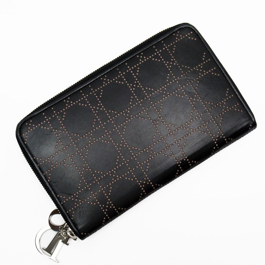 クリスチャンディオール Christian Dior オーガナイザー カナージュ レザー ブラック×ライトピンク ユニセックス【中古】 t19165a