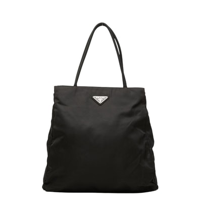 プラダ 三角ロゴプレート トートバッグ B8927 ブラック ナイロン レディース PRADA 【中古】