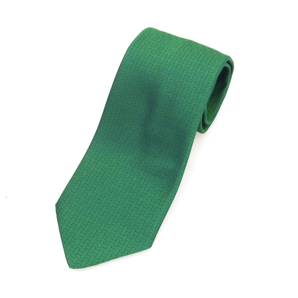 未使用タグ付　箱付袋付　エルメス　ネクタイ　緑シェーヌダンクル　シルクジャガード 未使用タグ付 箱付袋付 エルメス ネクタイ 緑シェーヌダンクル シルク