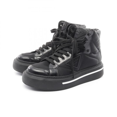 プラダ PRADA Re-Nylon マクロ ハイトップ スニーカー 靴 ナイロン レザー メンズ ブラック系 【中古】