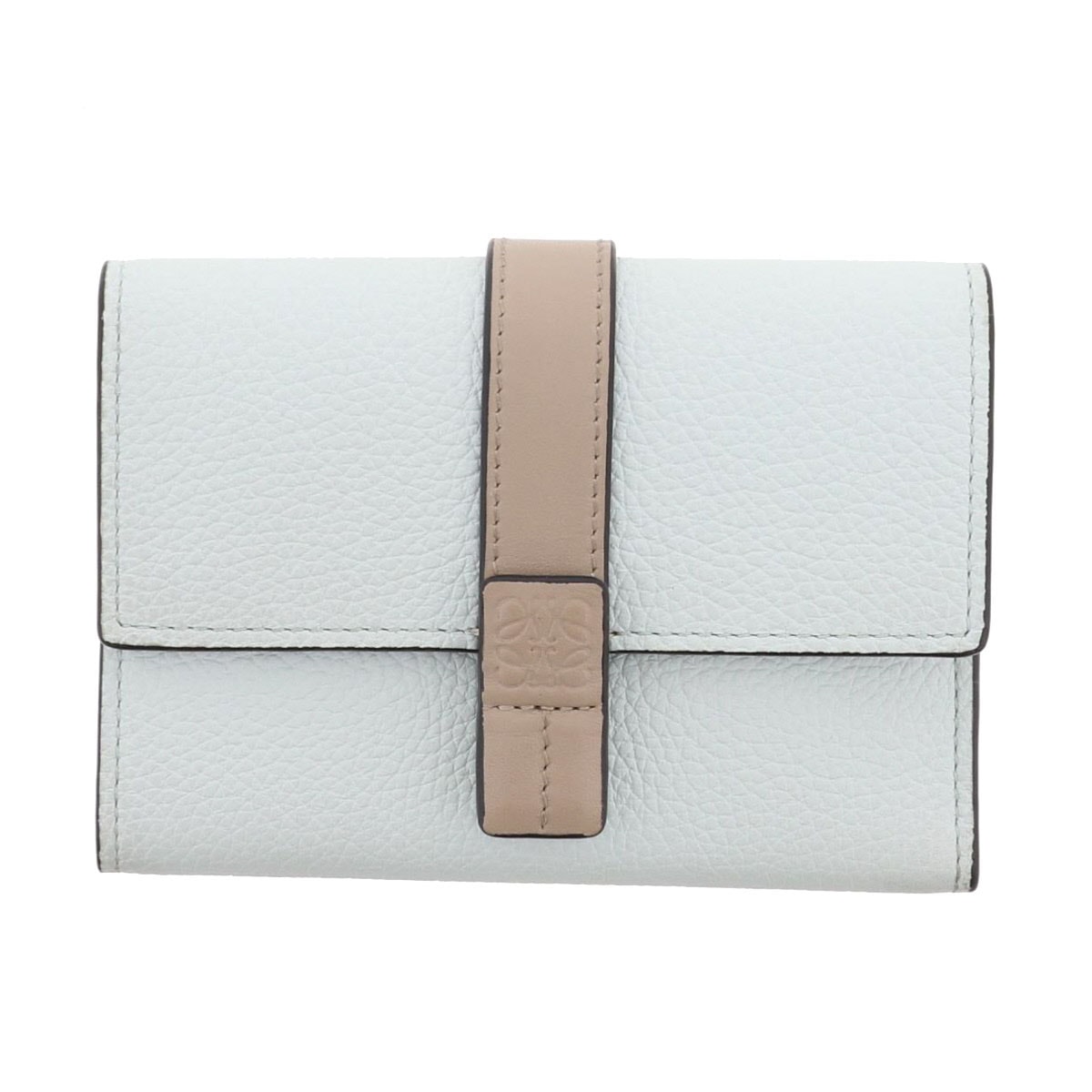 【値下げ】 LOEWE ロエベ トライフォールド コンパクトウォレット 三つ折り財布 C660TR2X01 レザー ライトブルー ベージュ カーキ  レディース【中古】