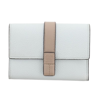 【値下げ】 LOEWE ロエベ トライフォールド コンパクトウォレット 三つ折り財布 C660TR2X01 レザー ライトブルー ベージュ カーキ レディース【中古】