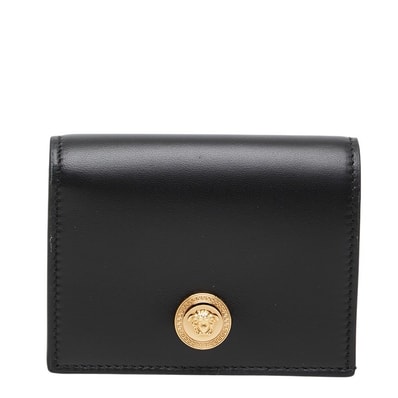 ヴェルサーチェ メデューサ 二つ折り財布 コンパクトウォレット ブラック レザー レディース VERSACE 【中古】