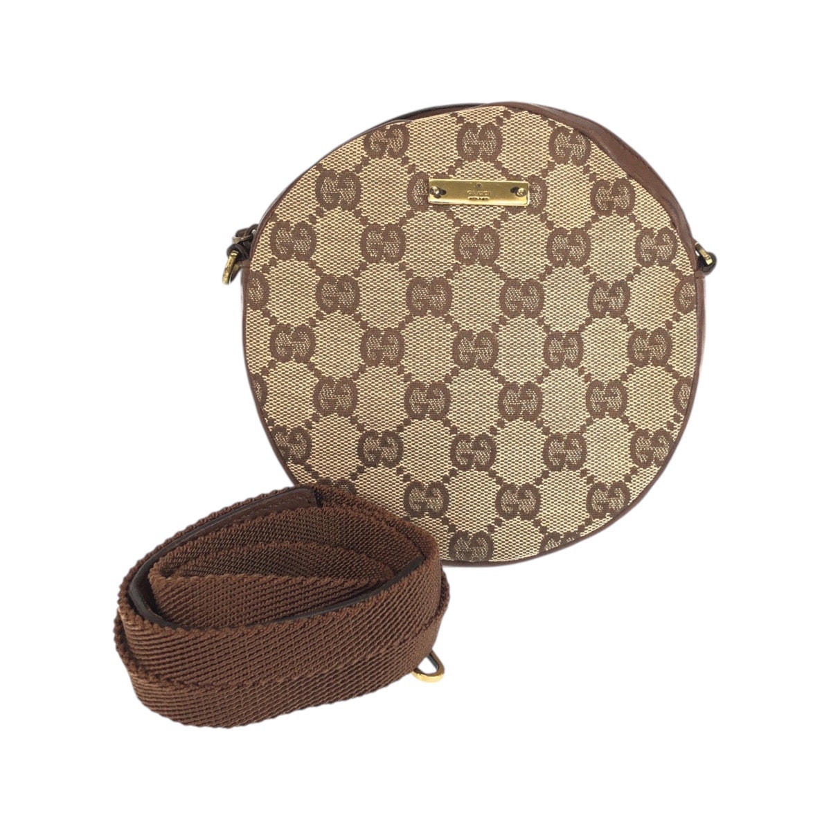 GUCCI グッチ ブラウン ベージュ ゴールド金具 GGキャンバス ショルダーバッグ ポシェット 601688 【中古】