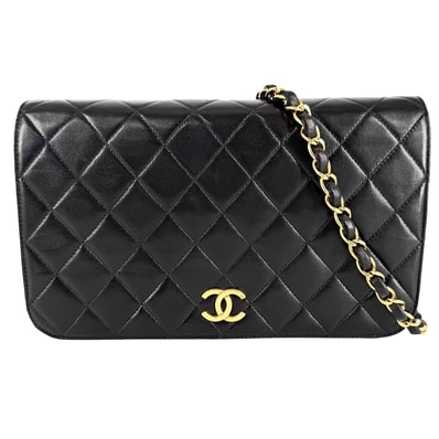 CHANEL シャネル ショルダーバッグ マトラッセ チェーン フルフラップ プッシュロック 肩掛け 斜め掛け ココマーク ラムスキン ブラック 黒 ゴールド金具 レディース【中古品】
