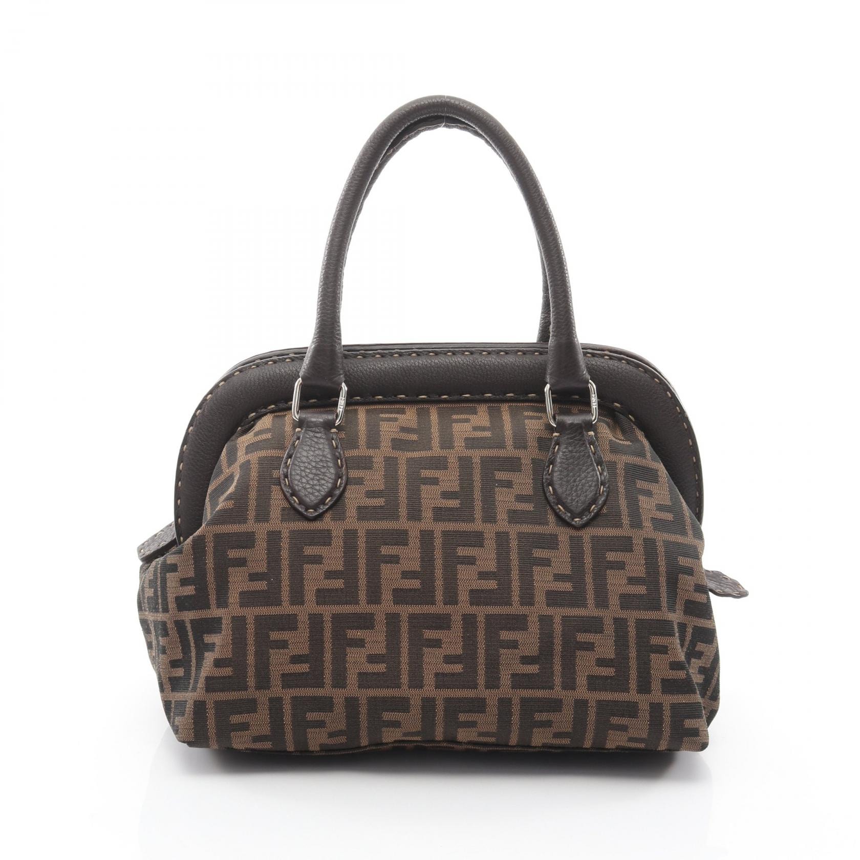 フェンディ FENDI ズッカ ハンドバッグ バッグ キャンバス レザー レディース ブラウン系 【中古】