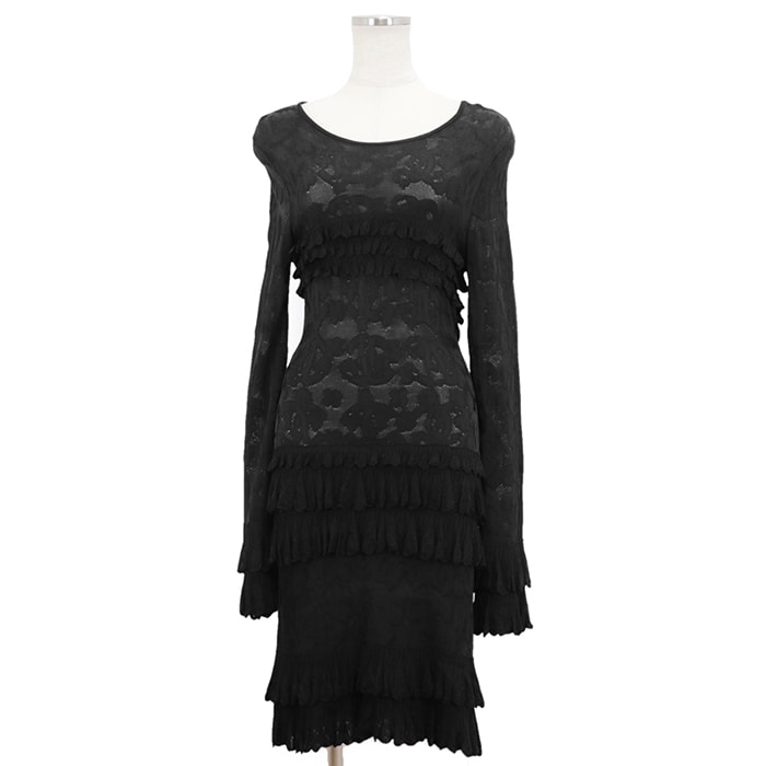 【美品】 シャネル 2020P P63292 フリル ワンピース レディース ブラック 38 CHANEL