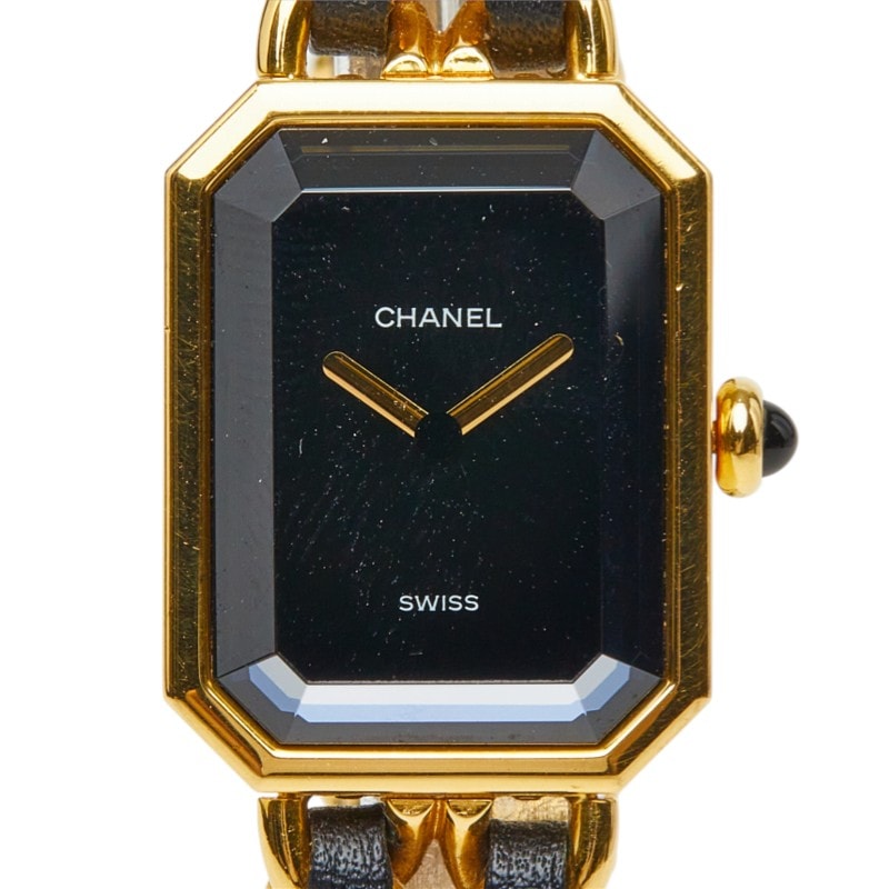 シャネル プルミエール M 腕時計 H0001 クオーツ ブラック文字盤 メッキ レザー オニキス レディース CHANEL 中古