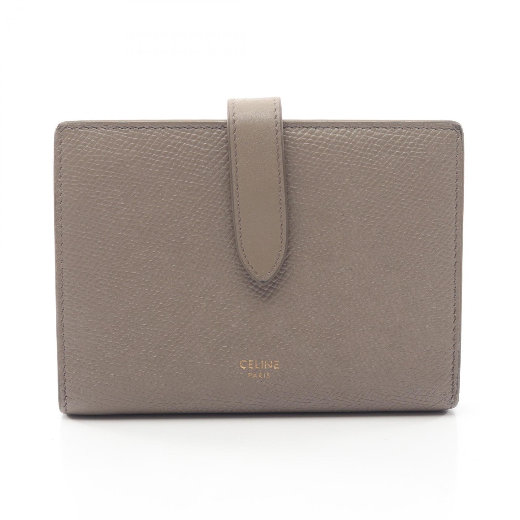 セリーヌ CELINE ミディアム ストラップウォレット 二つ折り財布 財布 レザー レディース ベージュ系 【中古】