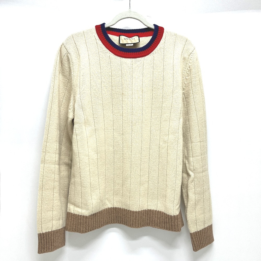 グッチ GUCCI 716348XKCQD 23SS リブクルーネック 長袖 ニット トップス アパレル セーター ウール ベージュ