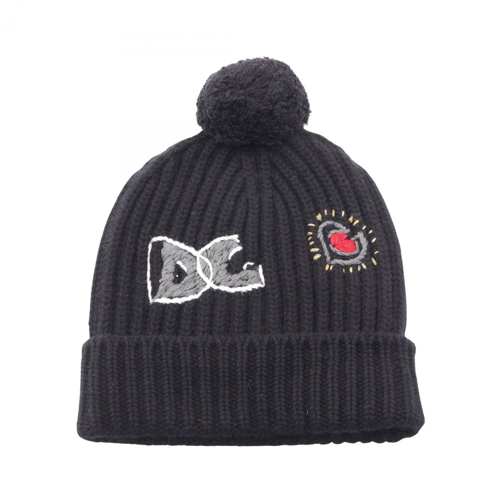 ドルチェアンドガッバーナ DOLCE & GABBANA ロゴ ポンポン付き ニットキャップ 帽子 カシミヤ レディース ブラック系 / グレー系 / マルチカラー 【中古】