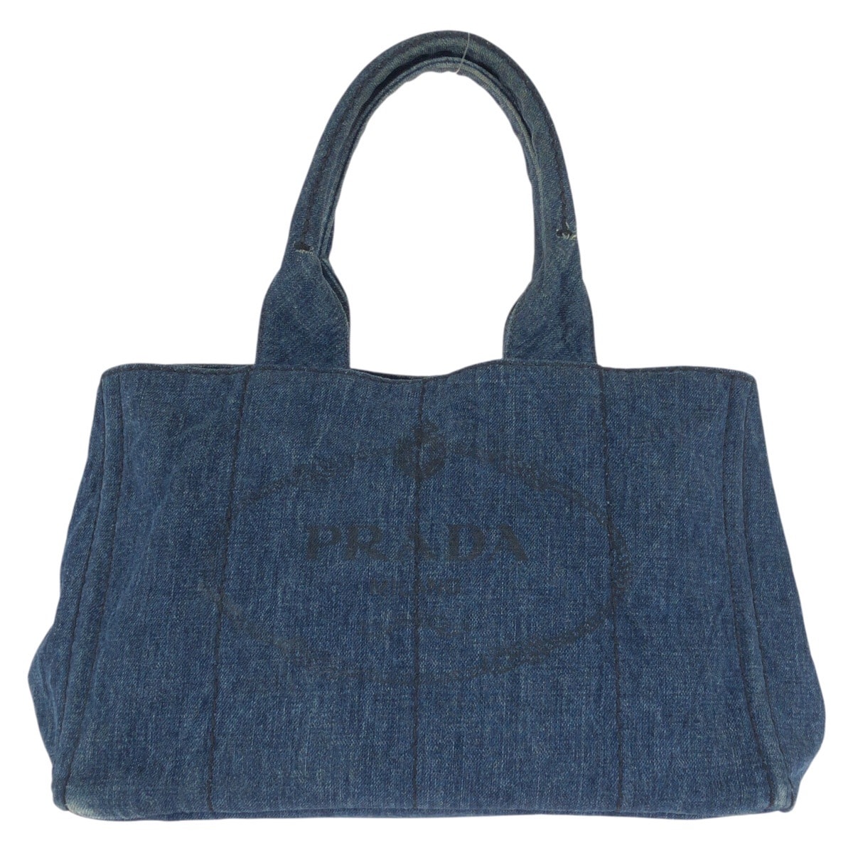 美品 PRADA プラダ カナパ 三角ロゴプレート ブルー ゴールド金具 デニム トートバッグ ハンドバッグ 602509 【中古】