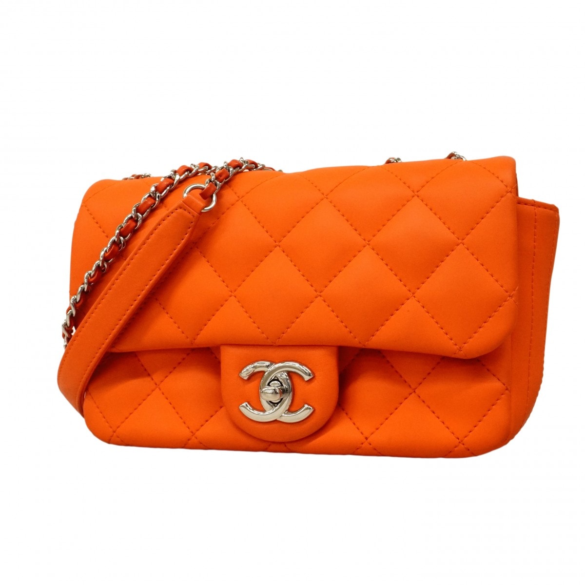 ★最終価格★SALE【6cd4935】シャネル ショルダーバッグ ミニマトラッセ Wチェーン レザー オレンジ シルバー金具【中古】レディース