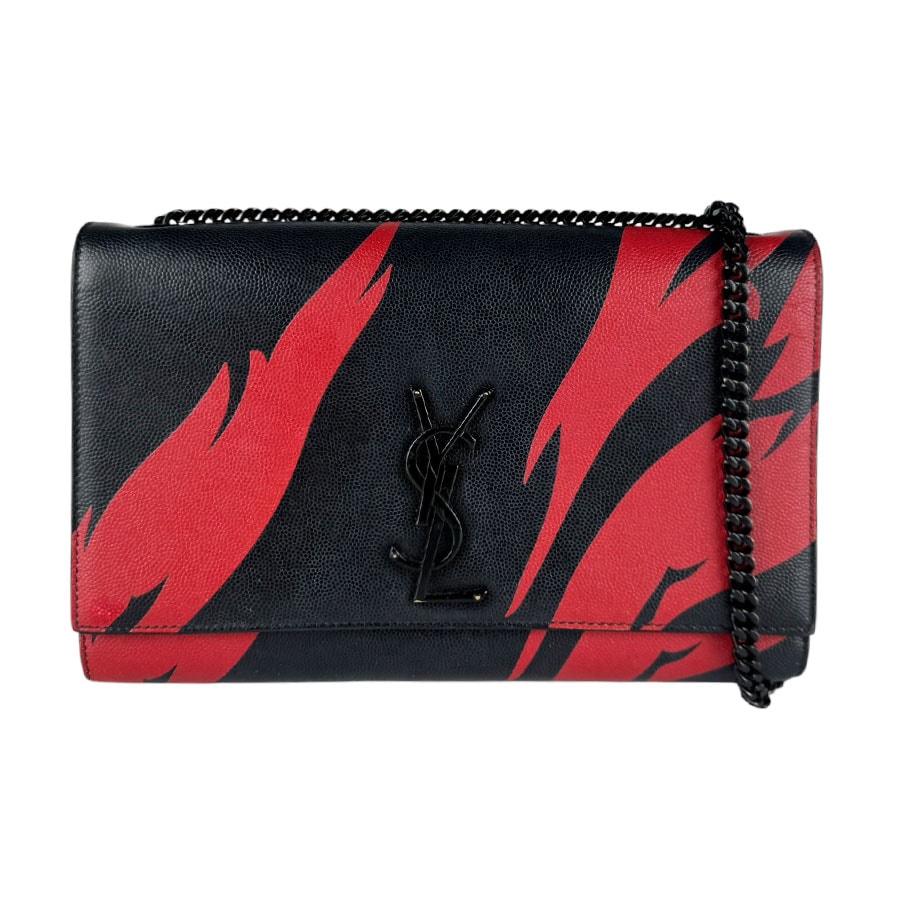 サンローラン SAINT LAURENT ショルダーバッグ レザー ブラック/レッド レディース 364021【中古】 z10714
