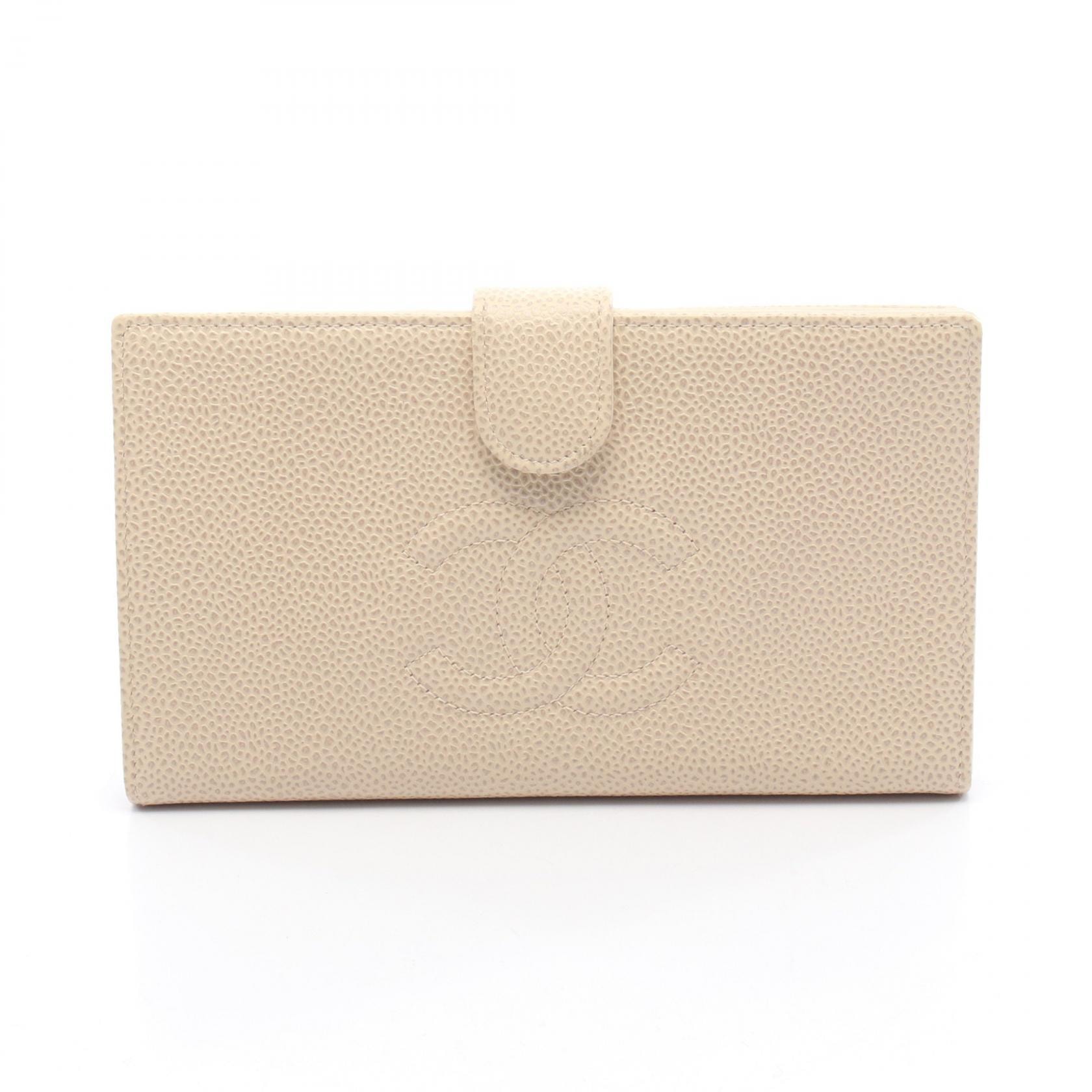 シャネル CHANEL ココマーク 二つ折り長財布 財布 キャビアスキン(グレインドカーフ) レディース アイボリー系 【中古】