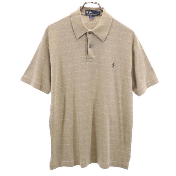 Polo by Ralph Lauren ポロバイラルフローレン ボーダー柄 半袖 ポロシャツ S ベージュ系 ロゴ刺_