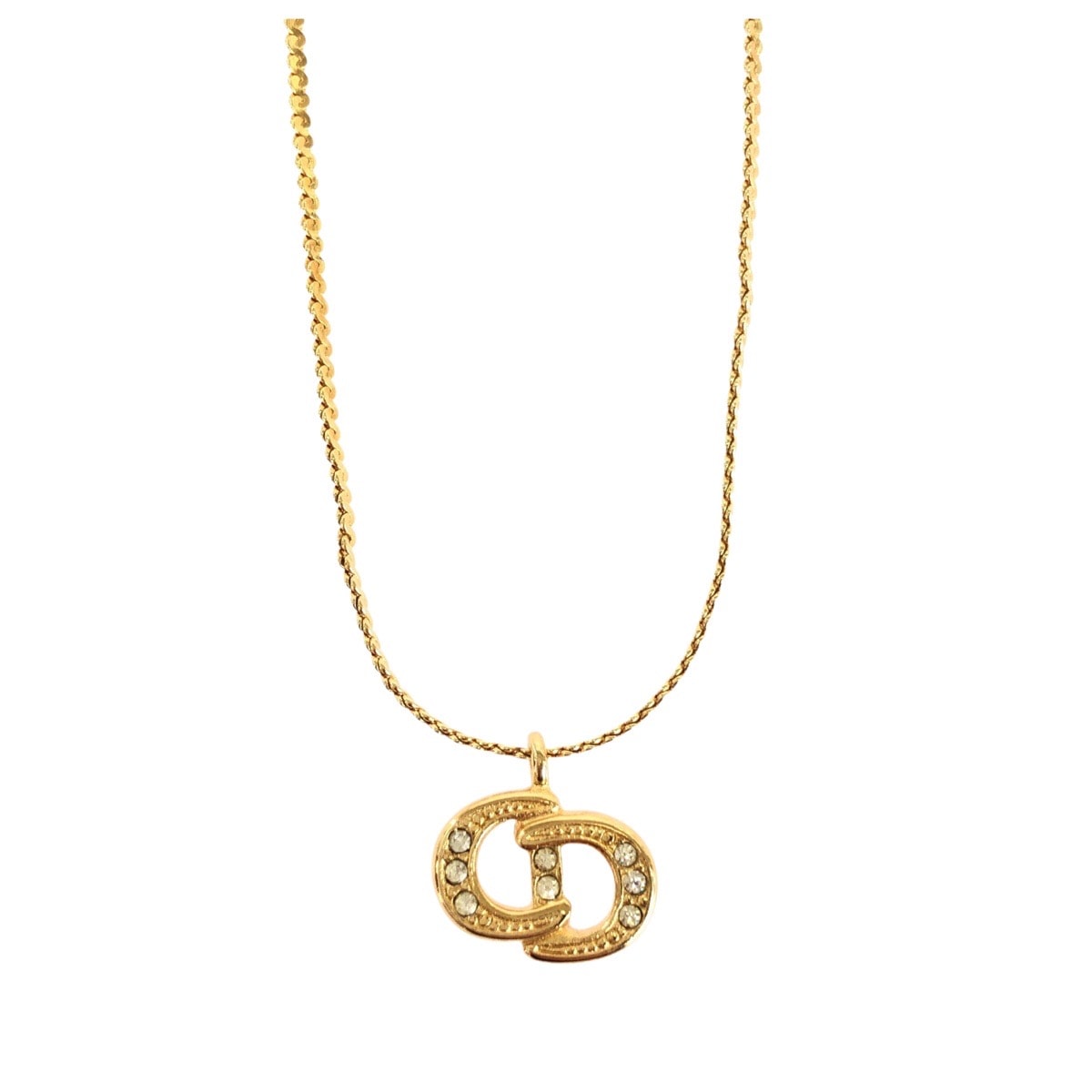 美品 Christian Dior クリスチャンディオール ヴィンテージ CDロゴ ゴールド メッキ ラインストーン/ ネックレス 605083 【中古】