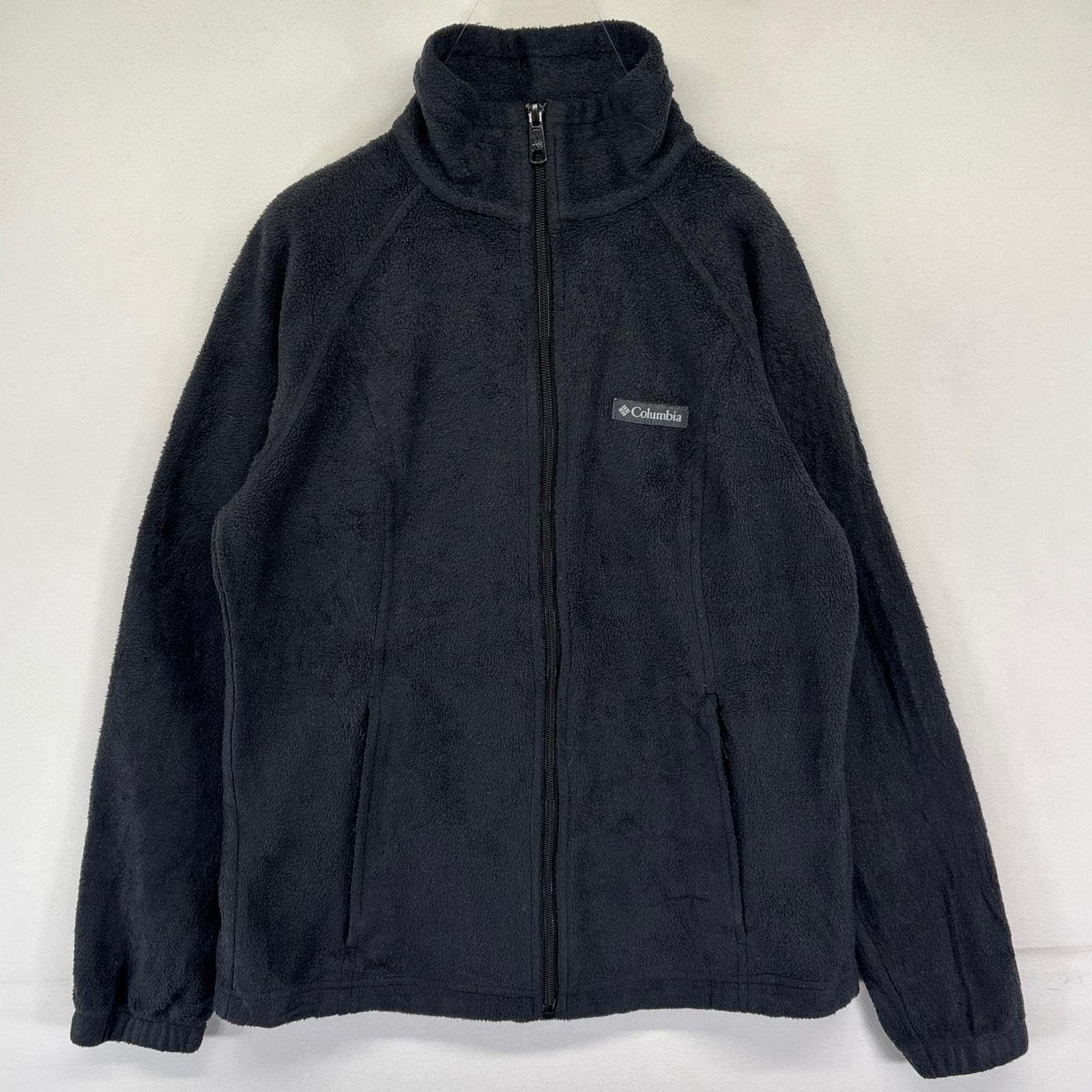 古着 コロンビア Columbia フリース ジャケット フルジップ ワンポイントロゴ 裾ドローコード アウトドア S  ブラック系 メンズ